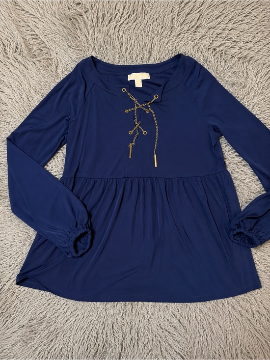 Kensie Tops - MICHAEL Michael Kors Navy Blue Chain Lace-Up Blouse/Tunic Top Size M